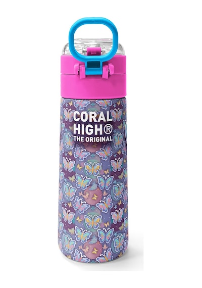 Coral High Kids Pastel Renkli Kelebek Desenli Pipetli Ve Direkt İçim Çelik Termos 500 Ml 38106 Pembe - Mavi