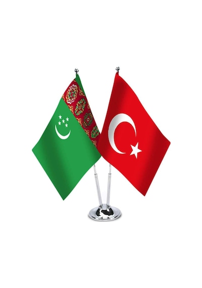 Türkmenistan - Türkiye -ikili Saten Masa Bayrağı 1