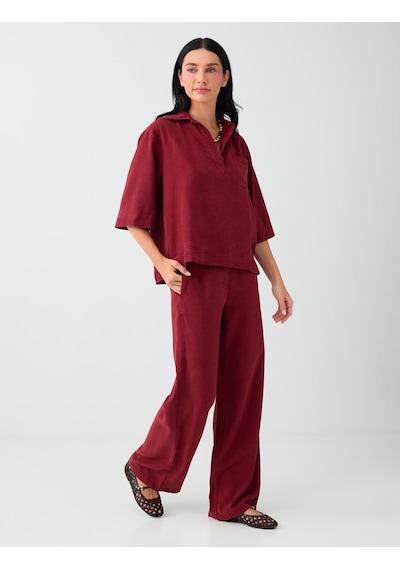 Jimmy Key Kırmızı %100 Tencel Cep Detaylı Dokuma Pantolon 6ww187827600