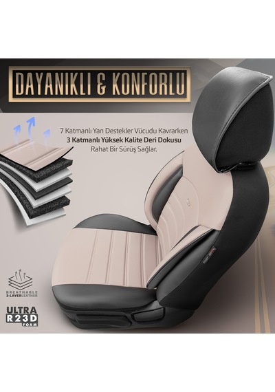 Inspire Design Premium Deri Ekstra Destekli Universal Oto Koltuk Kılıfı Tam Set