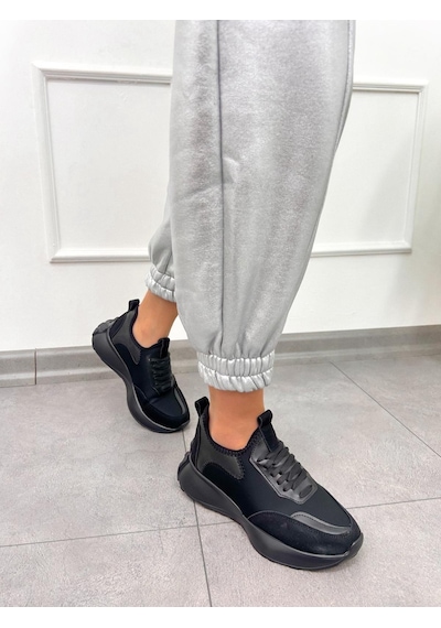 Erva'nın Butiği Siyah Triko Mines Kadın Bağcıklı Sneakers-5219
