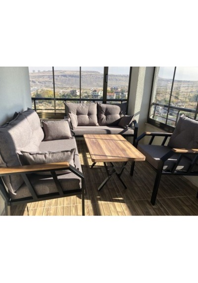 Tu Tienda 2+2+1 Sehpa Demonte Bahçe Balkon Mutfak Mobilyası Keten
