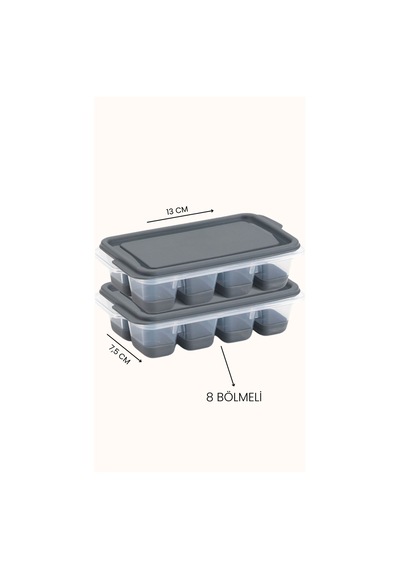 2'li Mini Silikon Buz Kalıbı - 8 Bölmeli Buz Küpü Kabı - Kolay Kullanım Silikon Antrasit Diğer