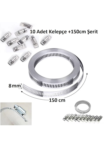 Yate10 Şerit Kelepçe 8mmx150cm Şerit 10 Adet Kelepçe