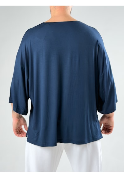 Cocopelli Fakir Kol Lacivert Oversize Viscon T-shirt Coc3026
