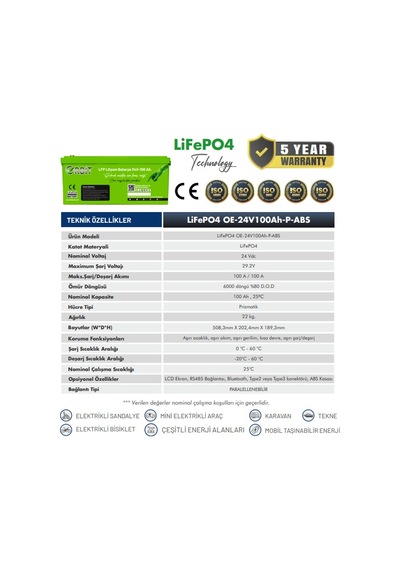 Orbit 24v 100ah Lifepo4 Marin Bluetooth Lityum Akü