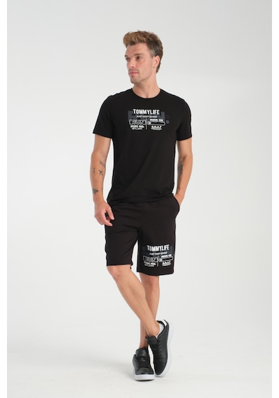 Tommy Life Siyah Baskılı Regular Şort T-shirt Takım Tommy Life Siyah Baskılı Regular Şort T-shirt Takım