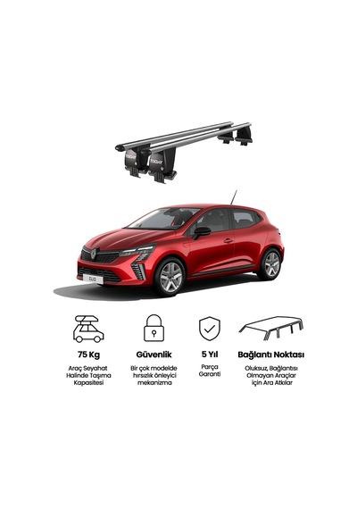 Royal Renault Clio 2019 Ve Sonrası Uyumlu Gri Kilitli Ara Atkı Port Bagaj Tavan Barı