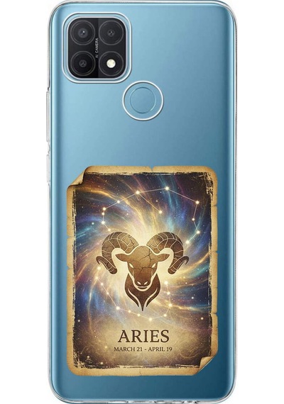 Oppo A15 İle Uyumlu Burç Kartları Koç Tasarımlı Şeffaf Silikon Kılıf Şeffaf
