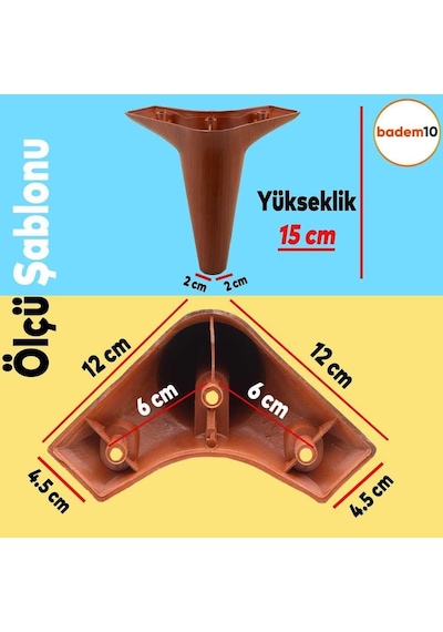 Aspen Lüks Mobilya Kanepe Sehpa Tv Ünitesi Koltuk Ayağı 15 Cm Kahverengi Ahşap Desenli Baza Ayak 4 Adet Beyaz - Çok Renkli