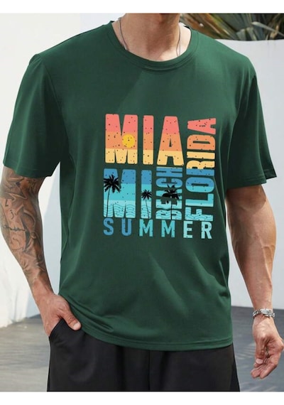 Unisex T-shirt - Miami Baskılı Oversize Bisiklet Yaka Kısa Kol Tişört Yeşil Unisex T-shirt - Miami Baskılı Oversize Bisiklet Yaka Kısa Kol Tişört Yeşil