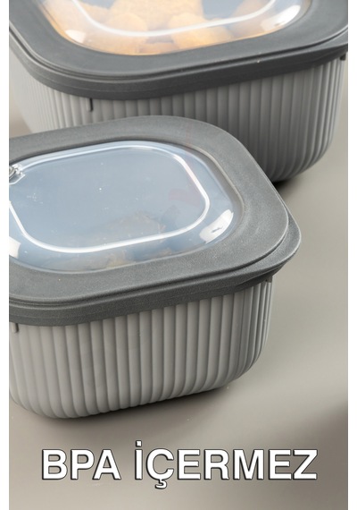 Micro Line Kare Saklama Kabı 600, 1100, 1800 Ml Üçlü Set Antrasit