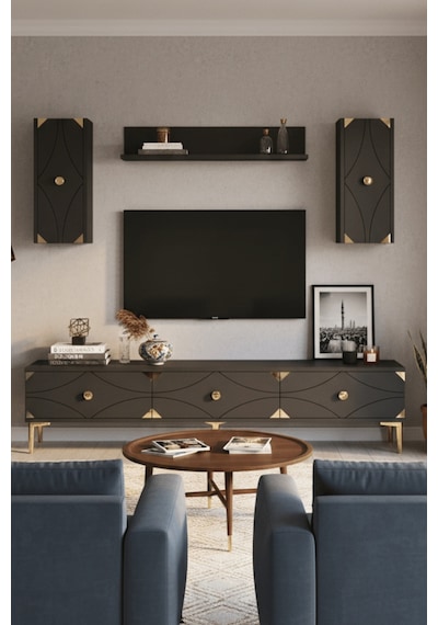 Tvr1897ag - Alfa Tvr180 Tv Ünitesi Takım , Tv Sehpası Antrasit - Gold 180cm