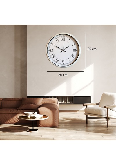 Beyaz Roma Rakamlı Büyük Boy 80 Cm Metal Duvar Saati