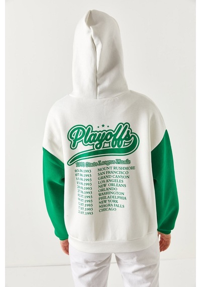 Armonika Kadın Yeşil Önü Ve Arkası Yazılı Şardonlu İki Renk Kapüşunlu Sweatshirt Arm-22y024077
