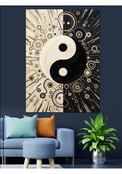 Ahşap Tablo Ying Yang Kozmik Denge Tasarımı Hayvan Tabloları