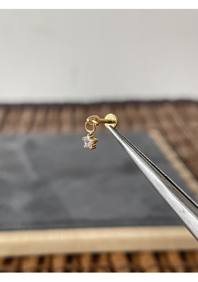 Yüksek Kalite G23 Titanium Yıldız Sallantı Altın Titanyum 6 X 1.2 MM Labret Piercing Sarı