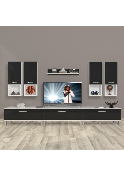 Decoraktiv Eko 8da Slm Krom Ayaklı Tv Ünitesi Tv Sehpası Beyaz - Siyah