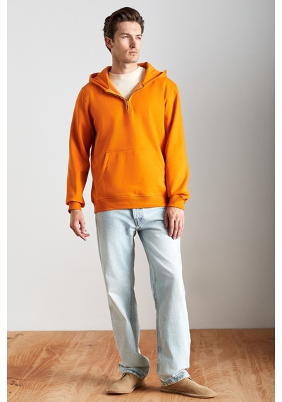 Grimelange Cancelled Erkek Pamuk Kapüşonlu Fermuarlı Yaka Turuncu Sweatshirt