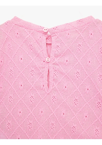 Koton Bisiklet Yaka Kısa Kollu Brodeli Bluz Pembe 6skg60119ak Gül
