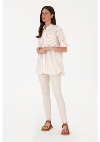 U.S. Polo Assn. Kadın Sarı Çizgili Uzun Kollu Tunik Gömlek 50306471-VR094