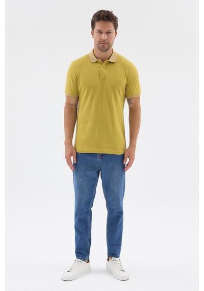 Sarı Polo Yaka Pike Kısa Kol Slim Fit %100 Pamuk Tişört 1011260171 Kahverengi