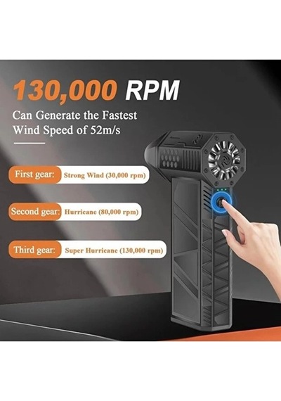 Turbo Jet 130000rpm Şarjlı Turbo Jet Şiddetli Fan Güçlü Hava Üfleyici Araç Süpürgesi 4000 Mah 52m/sec