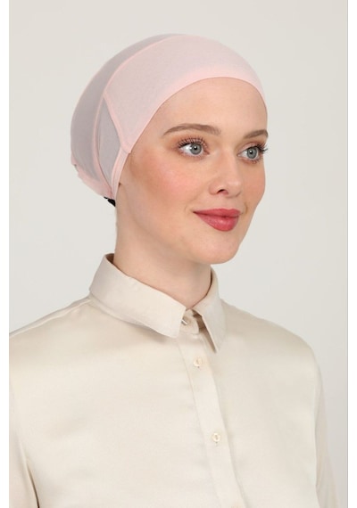 Melodi Scarf Kadın Tesettür Parisien Tüllü Climafit Likralı Nefes Alan Parizyen Dikişsiz Bone Pudra Pudra