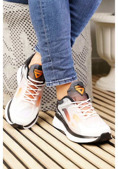 Günlük Erkek Sneaker Fileli Bağcıklı Kalın Tabanlı Rahat Spor Ayakkabı 4267 Siyah-beyaz-oranj
