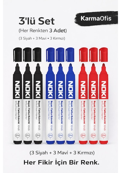 Beyaz Tahta Kalemi 12 Li Set 4 Siyah + 4 Mavi + 4 Kırmızı Çok Renkli9