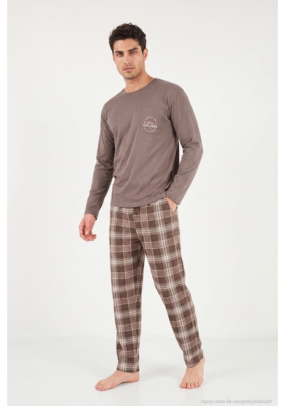 Buratti Ekoseli Pamuklu Bisiklet Yaka Pijama Takımı Erkek Pijama Takımı 6575007 Kahve