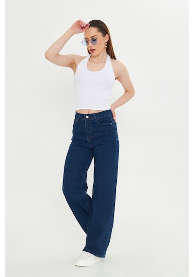 Kutaf Koyu Lacivert Yüksek Bel Geniş Paça Bol,salaş Palazzo Jeans Lacivert