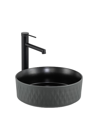 E-w5001gs Tezgah Üstü Lavabo Mat Gri & Siyah Renkli