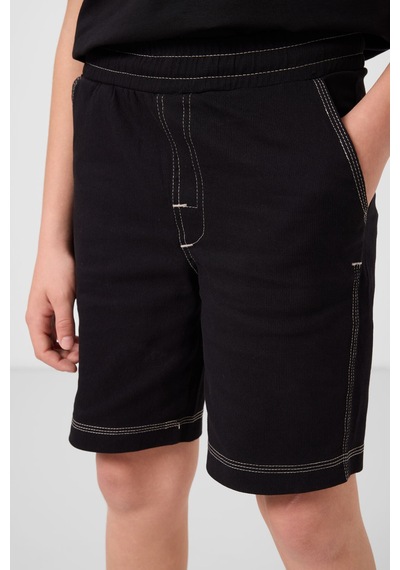 Siyah Pamuklu Oversize Fit Dokuma Hafif Esnek Chino Erkek Çocuk Şort Takım - 11279 Siyah