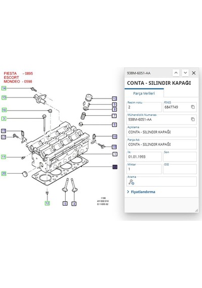 Silindir Kapak Conta Super Escort Mondeo 1.6 Zetec Ryl 349010r - 938m 6051 Aa