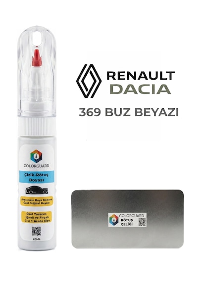 Renault-dacia 369 Buz Beyazı İğneli Ve Fırçalı Özel Tasarım Şişe Rötuş Boyası Ve Profesyonel Rötuş Çeliği Seti