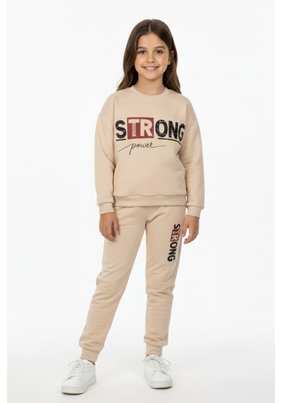 Mnk Baby & Kids Strong Motif Kız Çocuk Eşofman Mnk0625 Bej