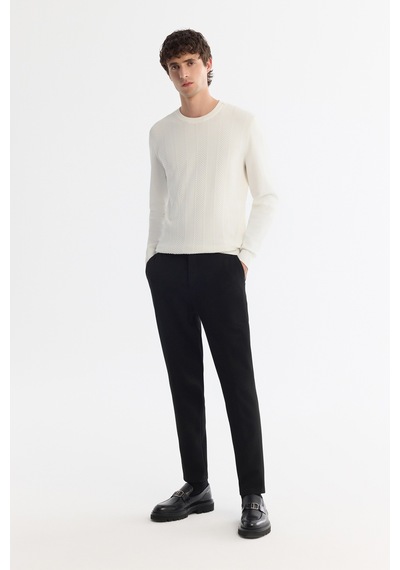 Avva Erkek Ekru Bisiklet Yaka Jakarlı Rayon Tüylenmeyen Regular Fit Triko Kazak A42y5072