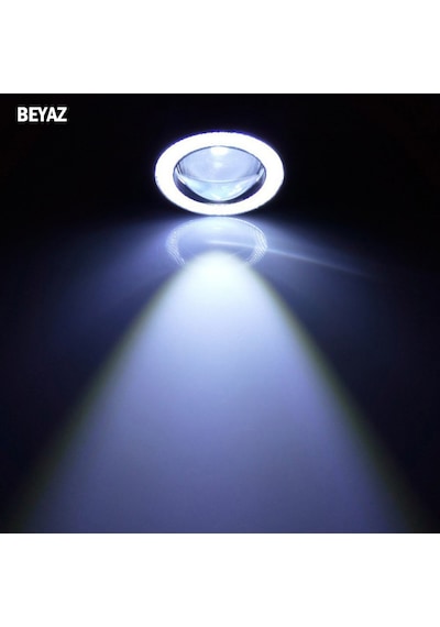Fiat Doblo D3 Uyumlu, Universal Mercekli Led Angel Sis Farı, 76mm Beyaz Renk