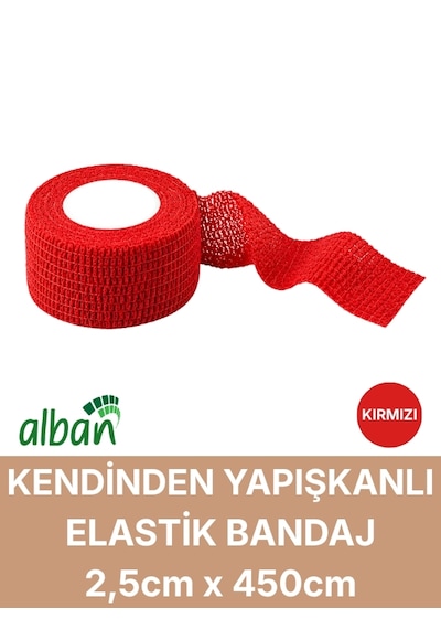 2,5cm 6'lı Set Kendinden Yapışkanlı Elastik Bandaj, Kohesiv Bandaj 2,5cm X 4.5m Spor, Bilek, Ayak Bileği, Veteriner Bandajı Kırmızı