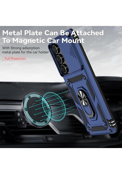 Samsung Galaxy S26 İle Uyumlu Kılıf Magnetik Standlı Kamera Korumalı Sürgülü Kapak Lacivert