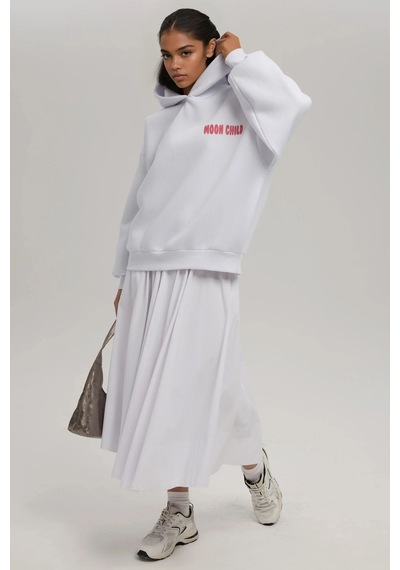 Hiccup Oversize Baskılı Kapüşonlu Sweatshirt Tozlu Beyaz