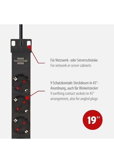 Alu-line 19 Çoklu Priz 9-kat Steckerleiste Yüksek Kaliteli Alüminyum 2 M Kablo Renk: Alüminyum/siyah 0