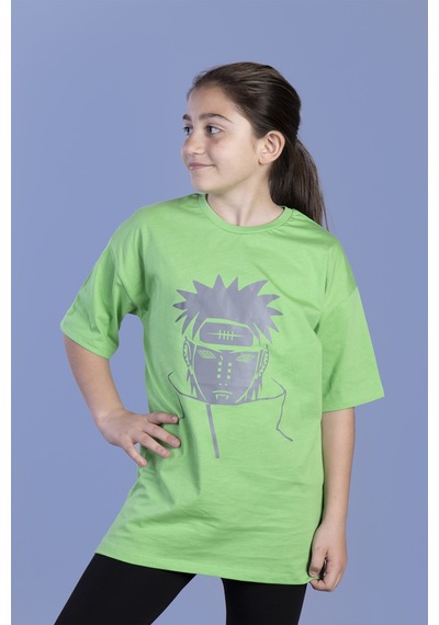 Toontoy Kids Toontoy Unisex Çocuk Reflektör Baskılı Tişört Fıstık Yeşili
