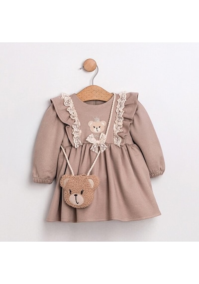 Sweet Bear Oyuncak Aksesuarlı Kız Bebek Elbisesi Bej