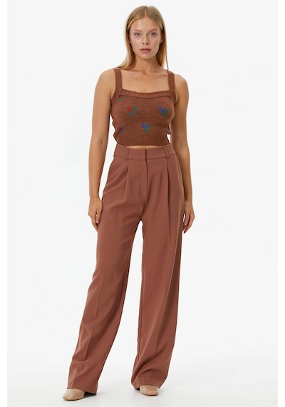 Sementa Çiçek Motifli Crop Triko Takım - Taba 001