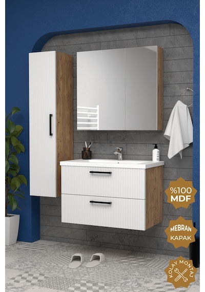 Teta Home Havana 65 Cm Mdf Gövde Membran Kapak Banyo Dolabı Seti + Boy Dolabı Atlantik Çam - Beyaz Teta Home Havana 65 Cm Mdf Gövde Membran Kapak Banyo Dolabı Seti + Boy Dolabı Atlantik Çam - Beyaz