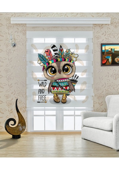 Perdeoutlet38 Enxboy Kzıldereli Baykuş Dijital Baskılı Zebra Perde-cocuk Odası-stor Perde Renkli