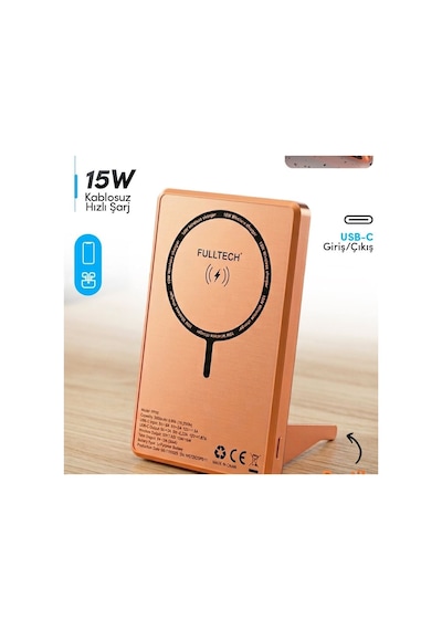 5.000mah Lcd Ekranlı Standlı Mini Powerbank 15w Hızlı Şarj, Usb-c Giriş/çıkış, Telefon Tutuculu-1657 Siyah