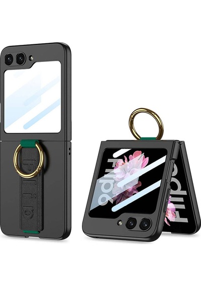 Galaxy Uyumlu Z Flip 6 Kılıf Kamera Korumalı Yüzüklü Zore Flip Ring Kıpta Kapak-siyah